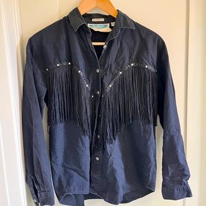 VINTAGE Western Shirt — Black with Tassles